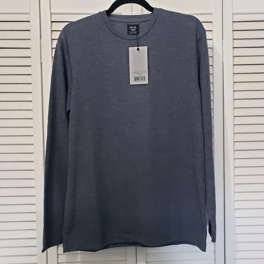 Level‎ Ten Long Sleeve Knit Shirt Men's Size Small Gray-Blue Crew Neck Pullover